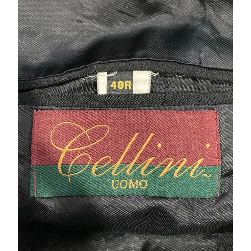 Vintage Bellini Uomo Mens 48R Black Double Breasted Wool Blazer Sport Coat